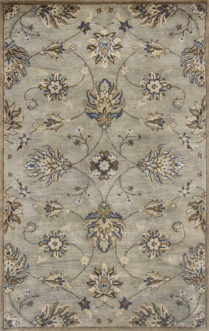 9' X 13' Gray Ivory And Brown Wool Floral Hand Tufted Area Rug