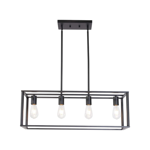 Black Metal Four Light Caged Rectangular Hanging Pendent Light