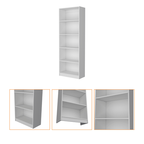 71" White Wood Five Tier Bookcase