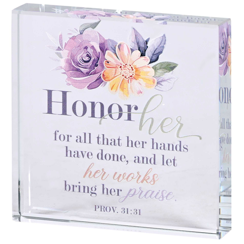 Tabletop Glass Plaque Honor Her 3X3