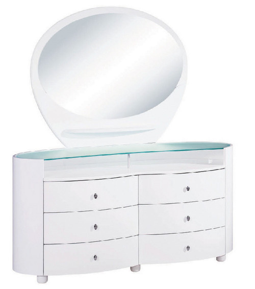 63" White Wood Six Drawer Double Dresser