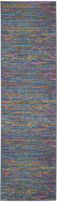 6' Blue And Orange Abstract Distressed Runner Rug