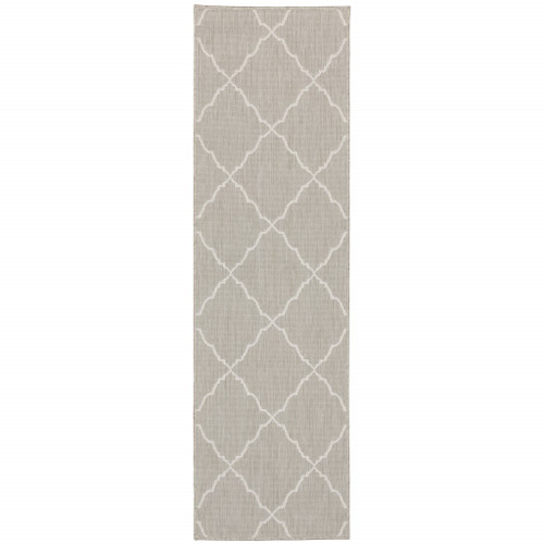2’x7’ Gray and Ivory Trellis Indoor Outdoor Runner Rug