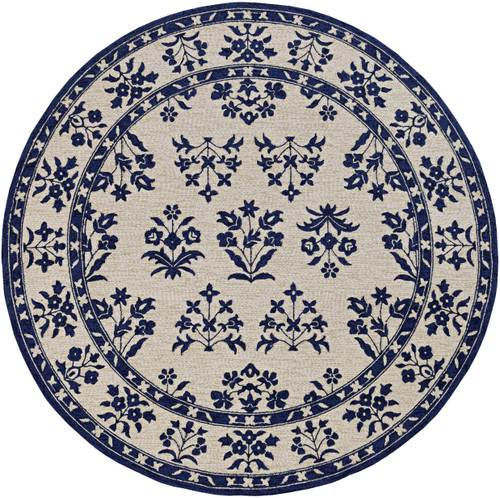 8' X 10' Blue Round Floral Handmade Indoor Outdoor Area Rug