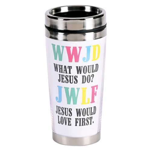 Travel Mug WWJD Jesus Would Love