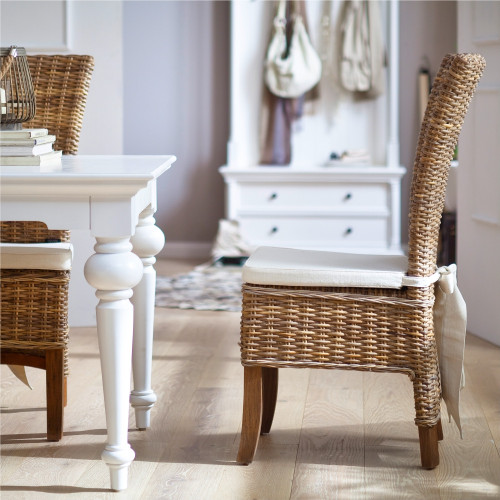 Set of Two Cream And Natural Rattan Dining Parsons Chairs