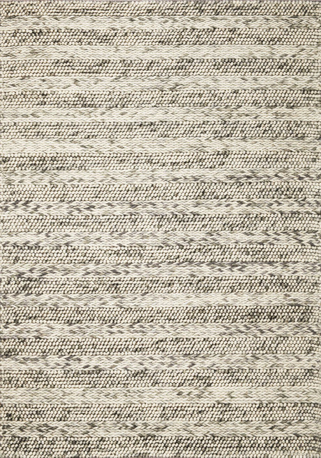 7' X 9' Gray And Ivory Wool Striped Hand Woven Area Rug