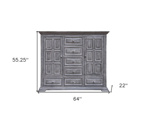 64" Gray Solid Wood Seven Drawer Gentlemans Chest