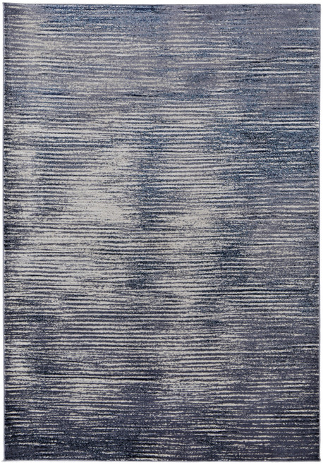 Homeroots Home Decor 8' X 10' Blue Gray and Ivory Striped Power Loom Distressed Area Rug