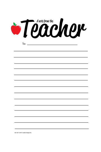 Note From Teacher - Notes to Parents
