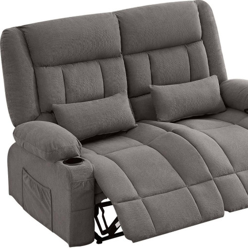 47" Gray Microfiber Manual Reclining Loveseat With Storage and Toss Pillows