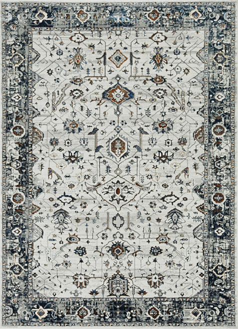 7' Gray And Ivory Floral Medallion Area Rug