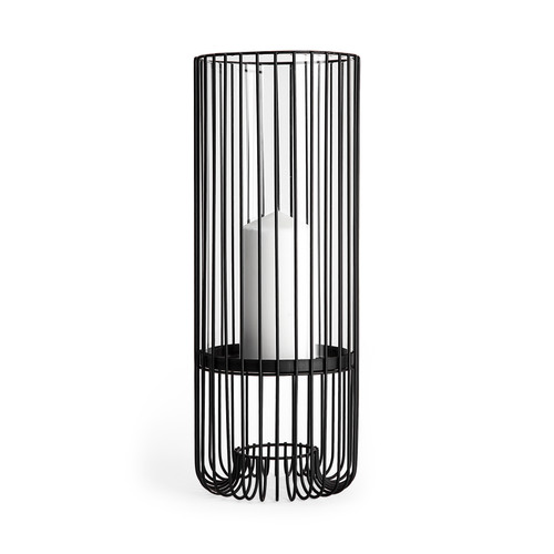 17" Black Abstract Metal And Glass Tabletop Hurricane Candle Holder