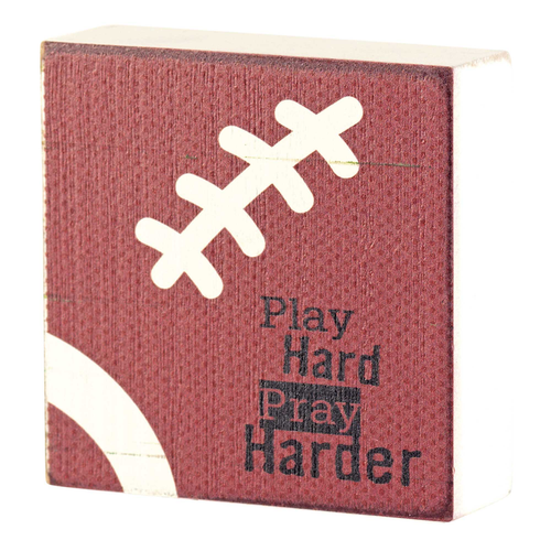 Tabletop Plaque Football Play Hard 3x3