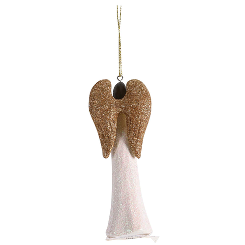 Ornament White Gold Glitter Angel Joy 4H