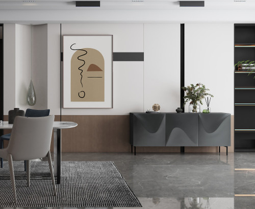 71" Dark Gray Wood Carved Abstract Sideboard With Three Doors