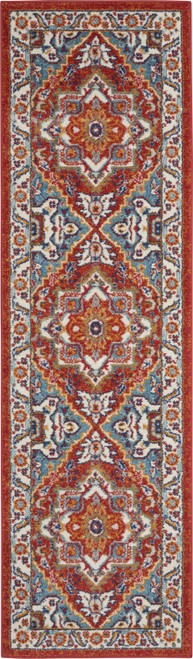 2’ x 8’ Red and Ivory Medallion Runner Rug