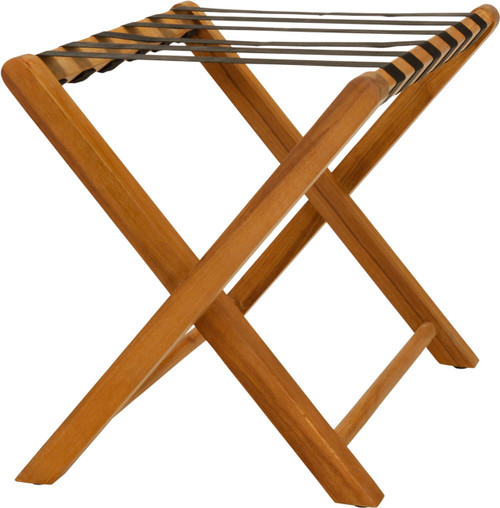 Natural Solid Wood Folding Luggage Rack With Black Straps