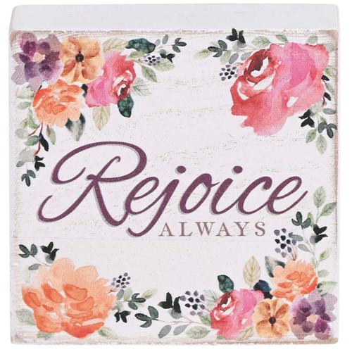 Tabletop Plaque Rejoice Always 3x3