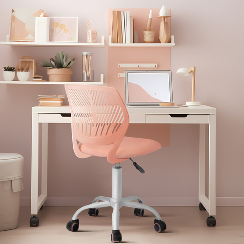 Baby Pink and White Adjustable Height Swivel Rolling Office Chair