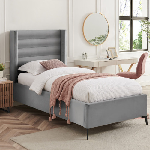 Light Gray Velvet Upholstered Full Bed Frame