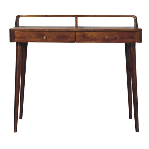 39" Chestnut Solid Wood Console Table With Shelf And Two Drawers