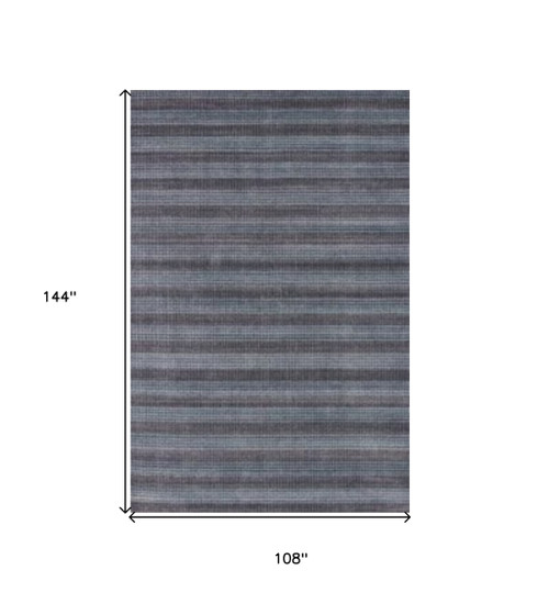 9' X 12' Blue And Black Hand Loomed Area Rug