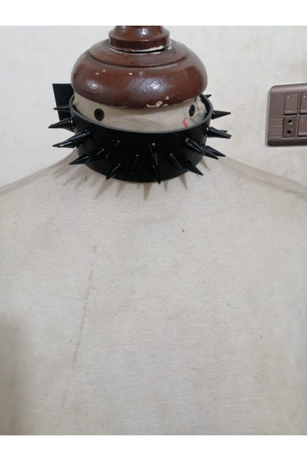 Black Faux Leather & Black Metallic Spike Choker