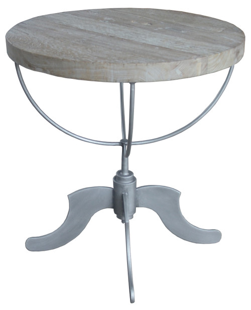 30" Brown Reclaimed Wood and Iron Round Pedestal End Table
