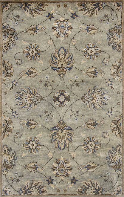 Homeroots Home Decor 5'x8' Grey Green Hand Tufted Traditional Floral Indoor Area Rug, Grey Green, Hand Tufted
