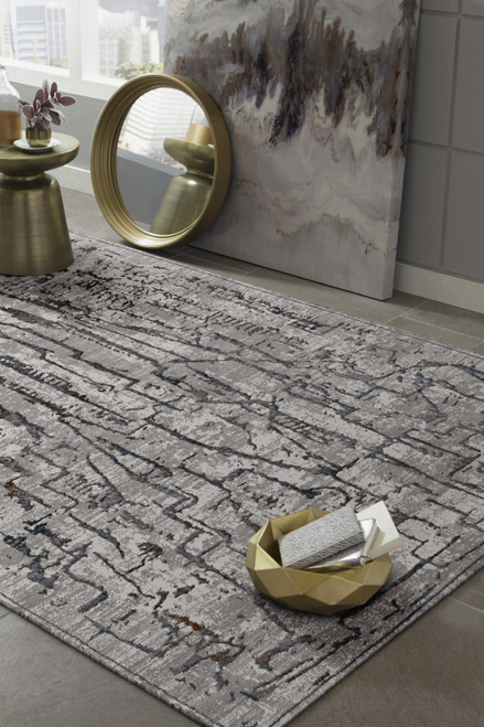 Homeroots Home Decor 6' x 9' Grey Abstract Design Indoor Area Rug, Grey, 6'7" x 9'6"