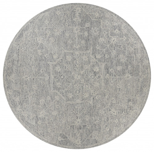 Homeroots Home Decor 8' Round Gray Floral Finesse Area Rug