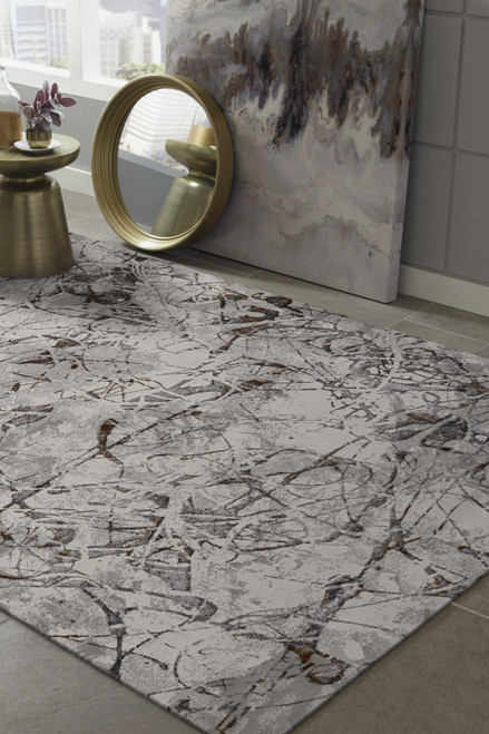 Homeroots 5'x8' Ivory Grey Machine Woven Abstract Vermicular Indoor Area Rug