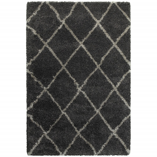 Homeroots Home Decor 6' x 9' Charcoal and Grey Geometric Shag Area Rug, Stain Resistant