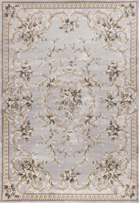 5' X 8' Light Gray Green And Tan Floral Medallion Area Rug