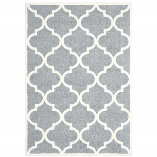 Homeroots Home Decor Grey and Ivory Geometric Shag Power Loom Stain Resistant Area Rug 5' x 8'