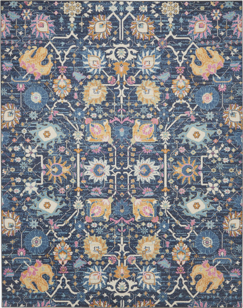 Homeroots Home Decor Navy Blue Floral Buds Area Rug, Navy Blue, 8' x 10'