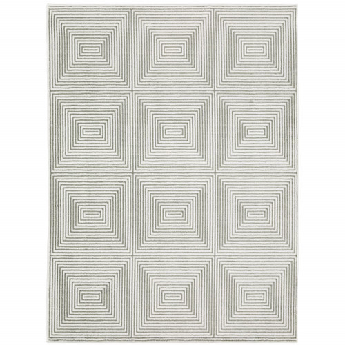 Homeroots Home Decor 5' x 8' Grey and White Geometric Power Loom Stain Resistant Area Rug