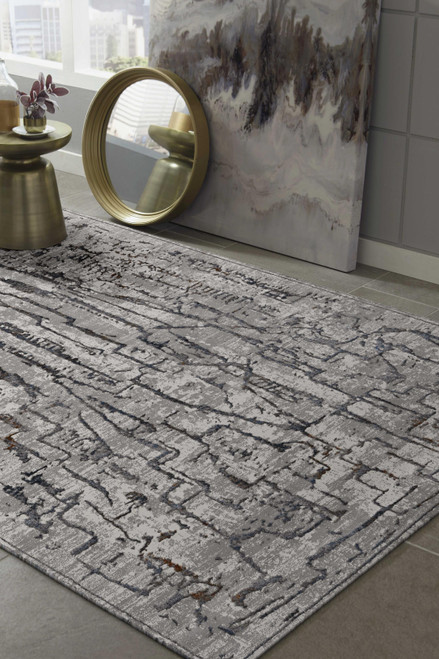 Homeroots Home Decor 5'x8' Grey Machine Woven Abstract Indoor Area Rug, Grey, Machine Woven