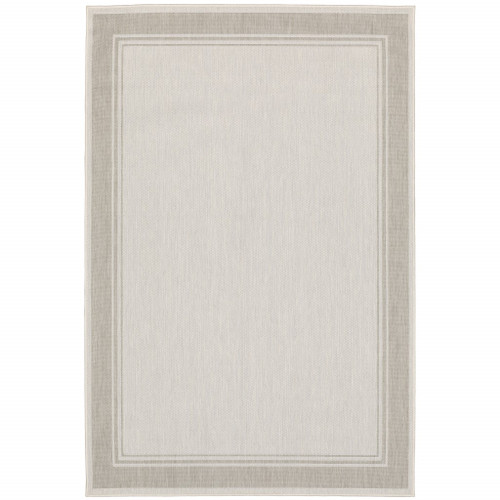 Homeroots Home Decor Ivory and Gray Bordered Indoor Outdoor Area Rug, Ivory and Gray, 7 x 9 Inch