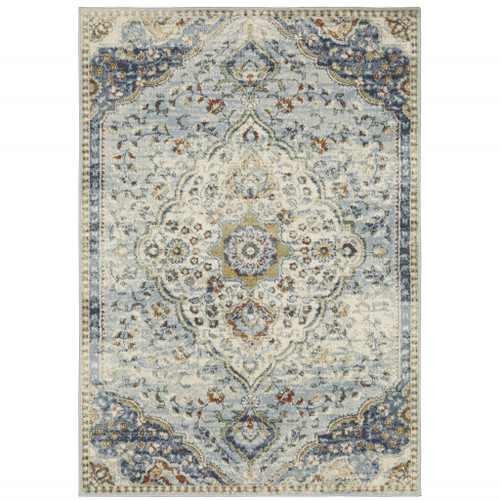 Homeroots Home Decor 8' x 11' Teal Grey Tan Beige Abstract Power Loom Stain Resistant Area Rug