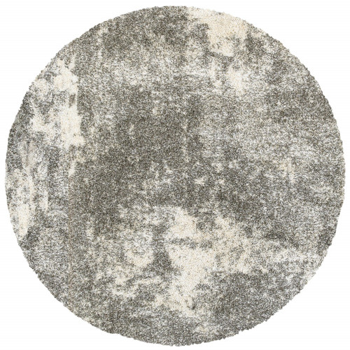 Homeroots Home Decor 8' Round Gray and Ivory Distressed Abstract Indoor Area Rug
