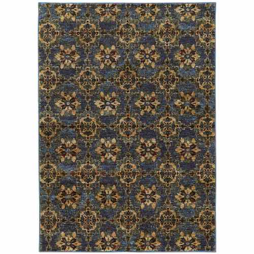 Homeroots Home Decor 5' x 7' Oriental Power Loom Stain Resistant Area Rug, Blue and Gold