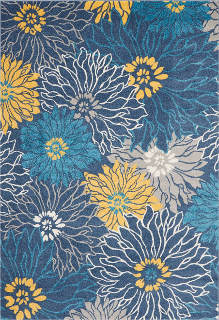 Homeroots Home Decor 7’ x 10’ Blue Tropical Flower Area Rug, Blue, 7' x 10' Size