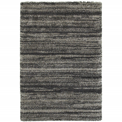Homeroots Home Decor 5' x 8' Charcoal Silver and Grey Geometric Shag Area Rug, Stain Resistant