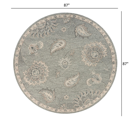 7' Gray Round Wool Hand Tufted Area Rug