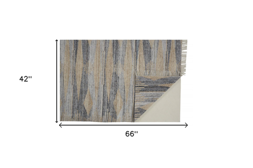 4' X 6' Gray Black And Brown Abstract Hand Woven Area Rug With Fringe