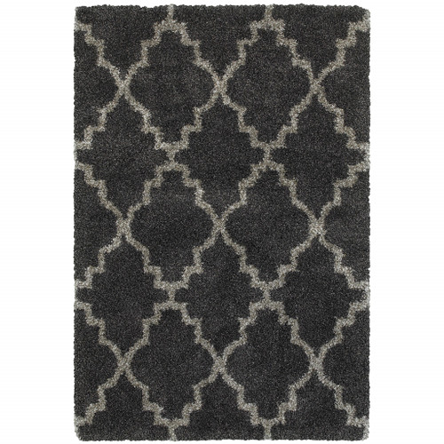 4' X 6' Charcoal And Grey Geometric Shag Power Loom Stain Resistant Area Rug Polypropylene