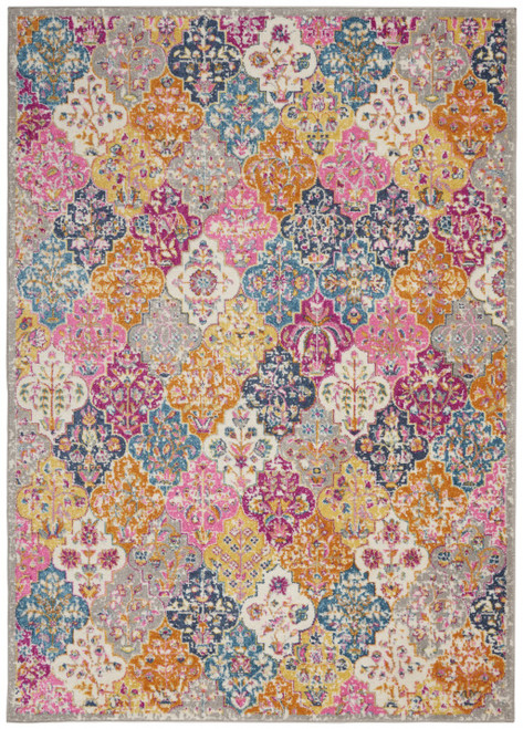 Homeroots Home Decor Muted Brights Floral Diamond Area Rug, Distressed Finish, 7' x 10' Size