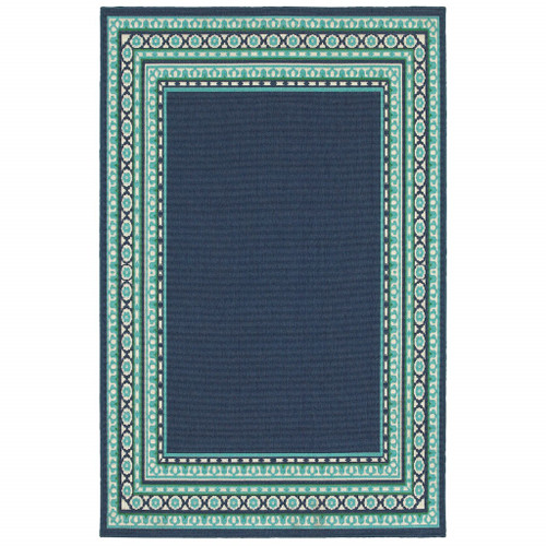 Homeroots Home Decor 8' x 11' Navy and Green Geometric Indoor Outdoor Area Rug
